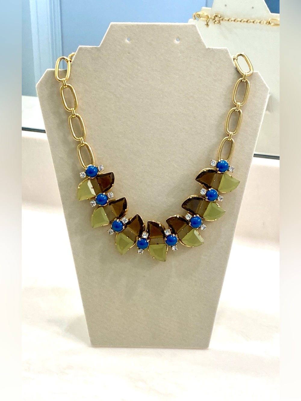 J. Crew Gold-Tone Necklace with Olive, Brown & Bright Blue Accents - Picture 2 of 6